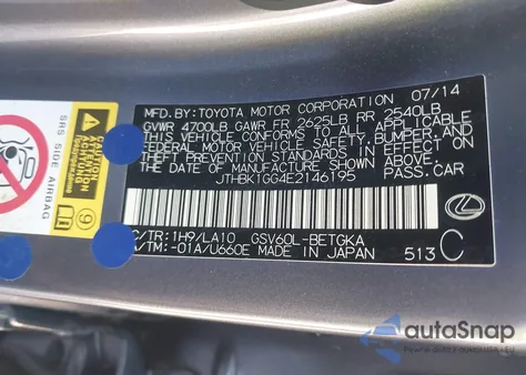 2014 Lexus Es 350 from USA, damaged, VIN JTHBK1GG4E2146195